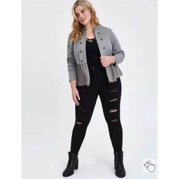 TORRID NWT! Grey Fabric Mix Military Peplum Jacket Size 3 - Picture 1 of 15
